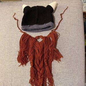 Knitted Viking Dwarf Hat and Beard Set - Black, Gray, Brown